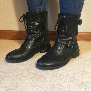 Black Leather Biker/Combat Boots Size 9